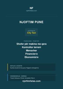 Shofer për makina me qera · Kontrollor terreni · Menaxher · Financier/e · Ekonomist/e