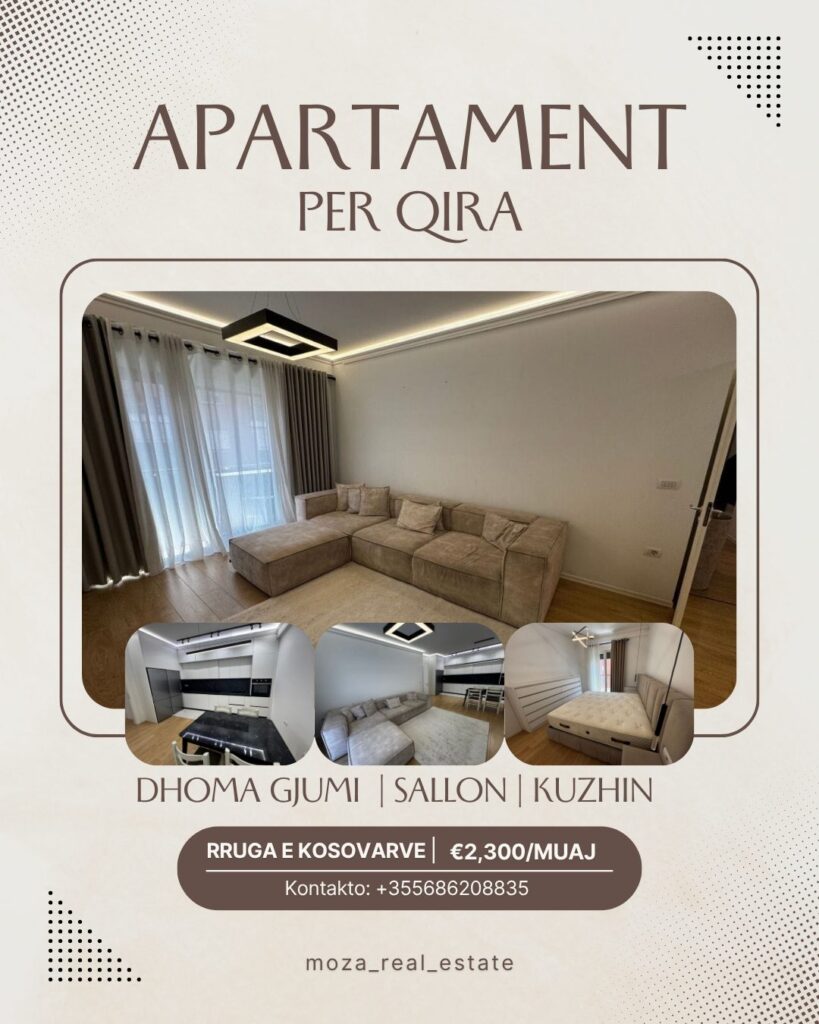 Apartament 3+1 me qira në Rrugën e Kosovarëve, Tiranë