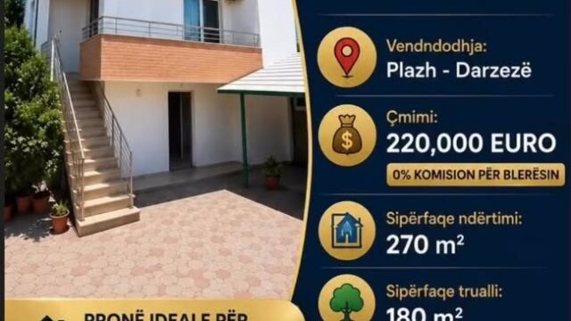 Vilë në shitje në Darëzezë, Fier – pamje e jashtme me oborr dhe shkallë të jashtme